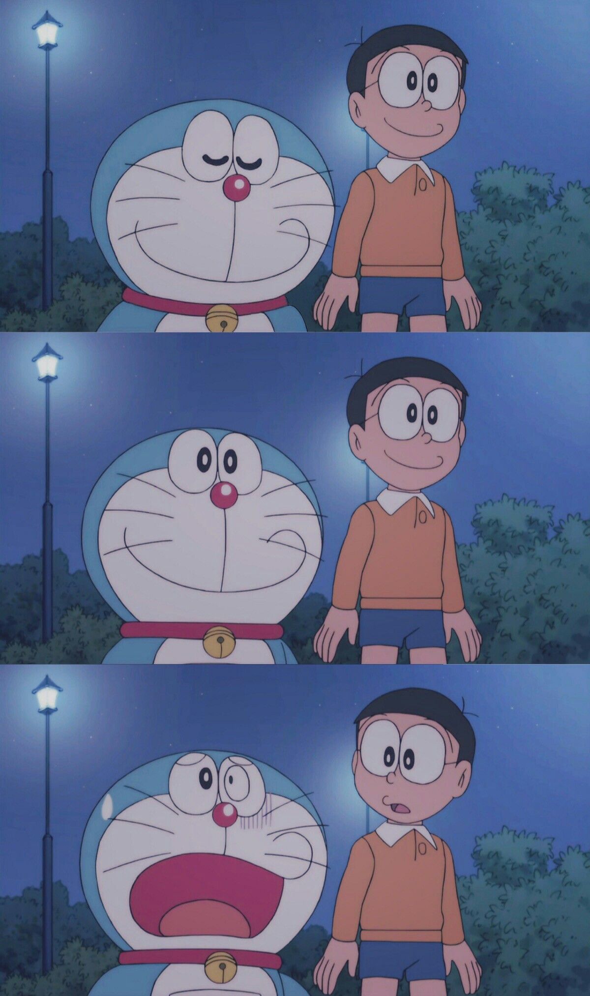 A series of images showing two different cartoon characters - Doraemon