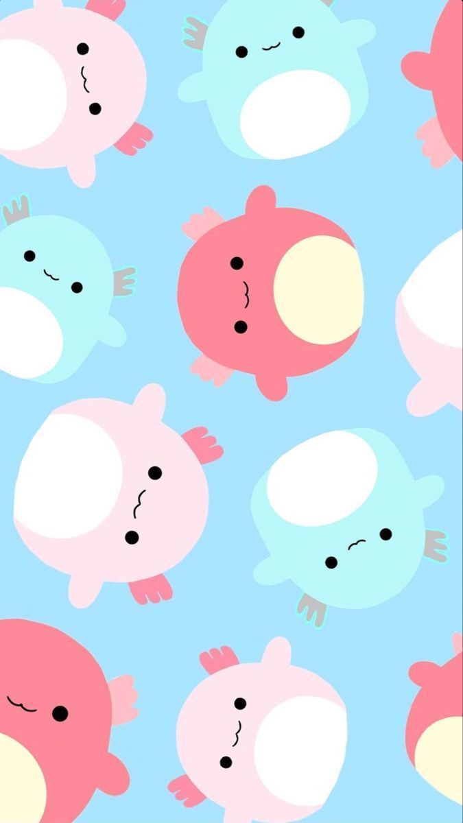 A cute pattern of little fish on blue background - Axolotl