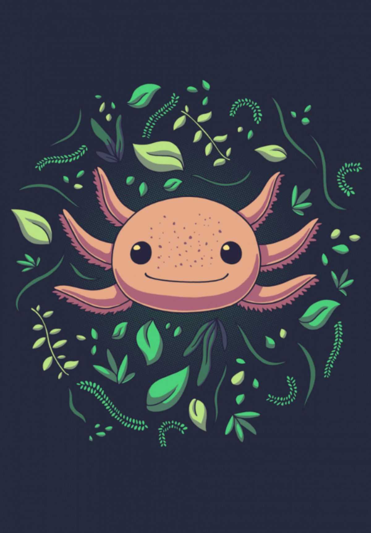 A crab with eyes and leaves around it - Axolotl, cute