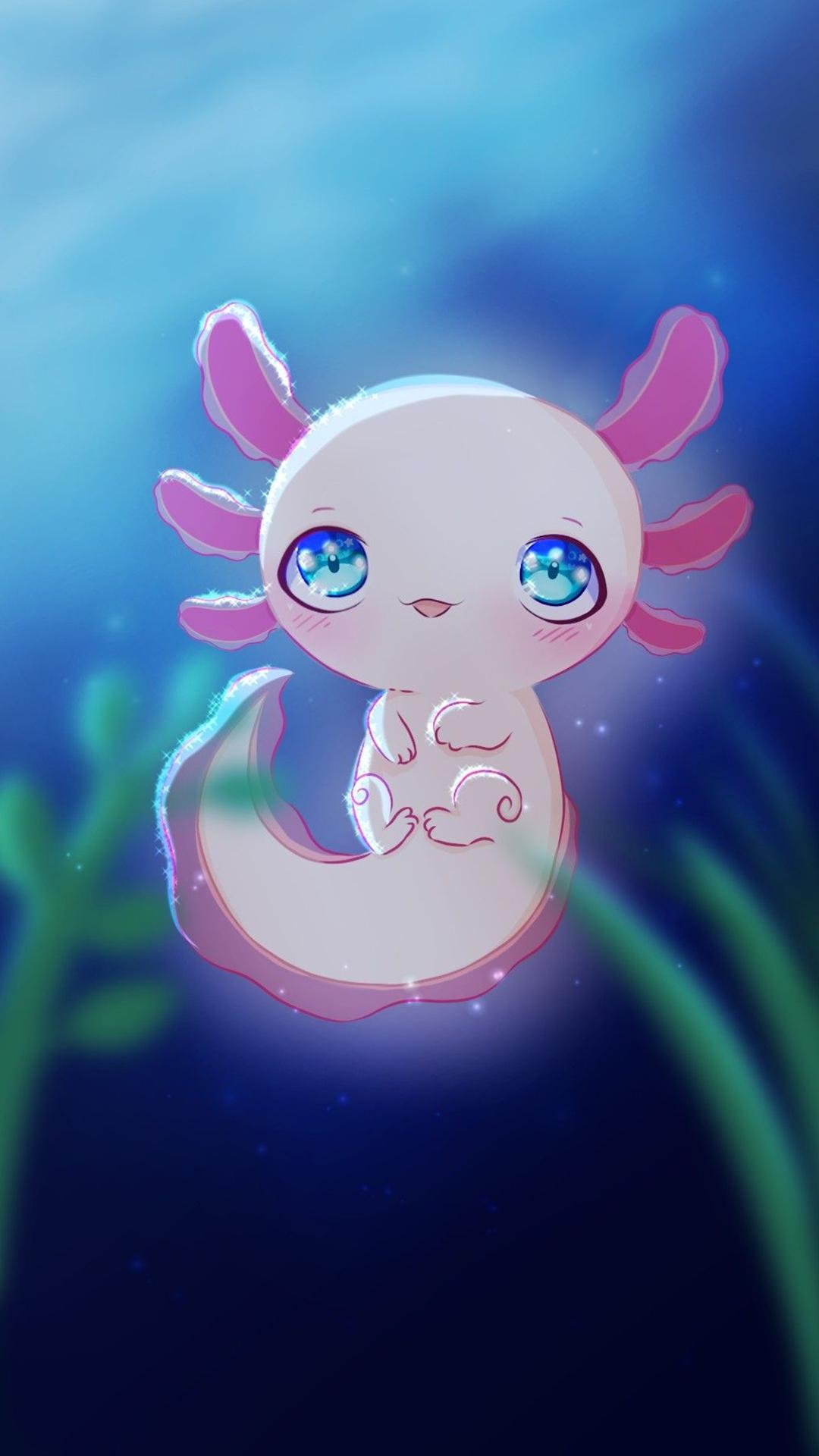 A cute little cartoon creature in the water - Axolotl