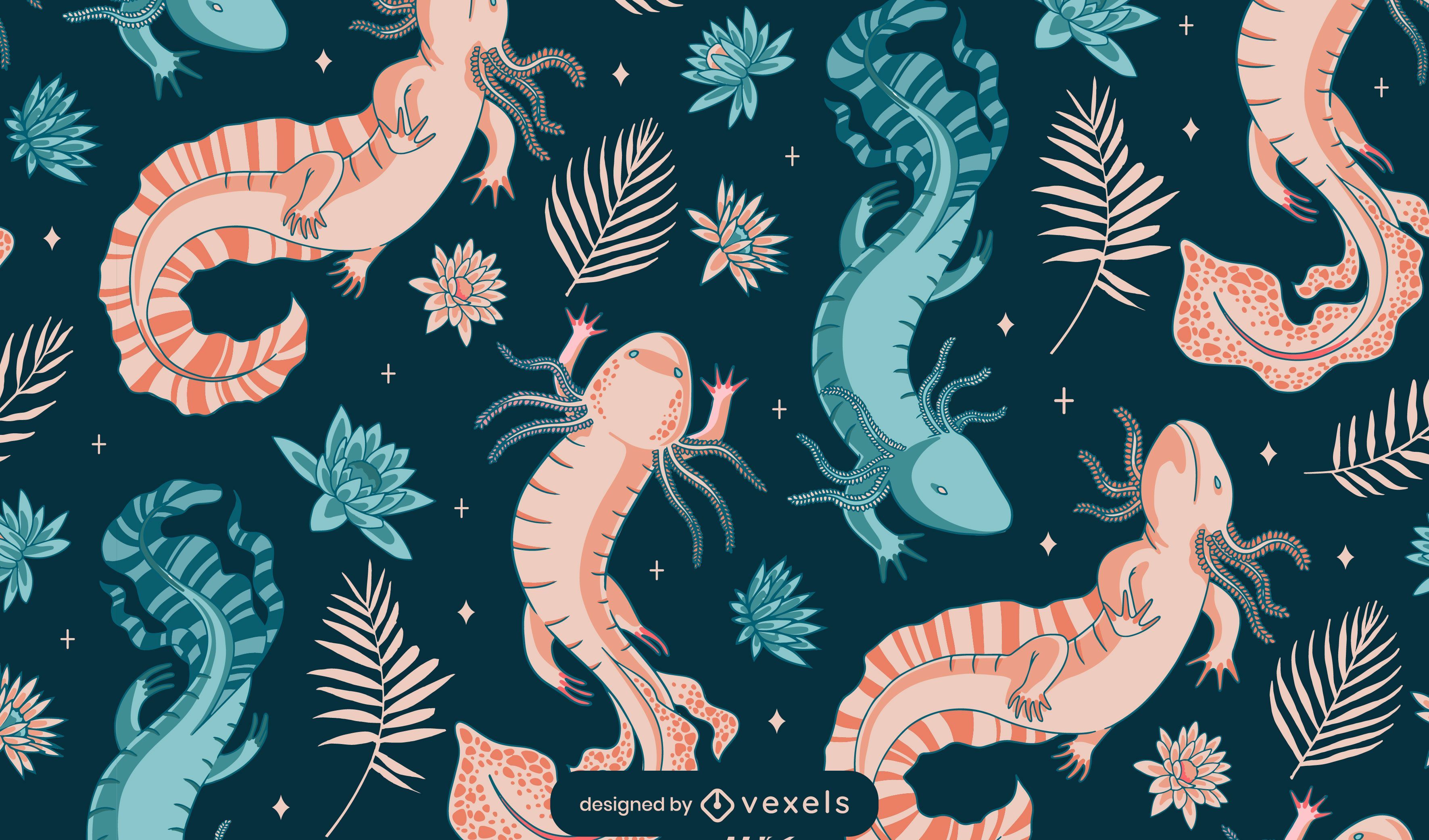 Duotone Axolotls Pattern Design Vector Download