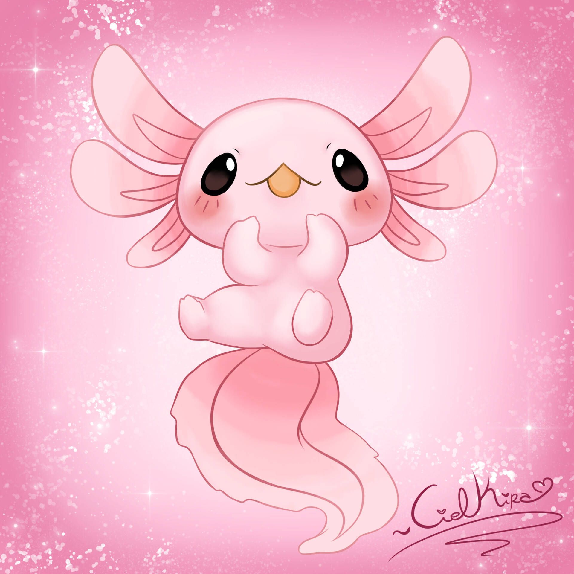 Download Digital Cartoon Axolotl In Pink Wallpaper