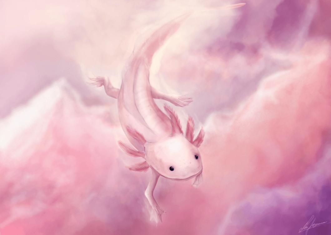 A painting of an alien fish in the sky - Axolotl