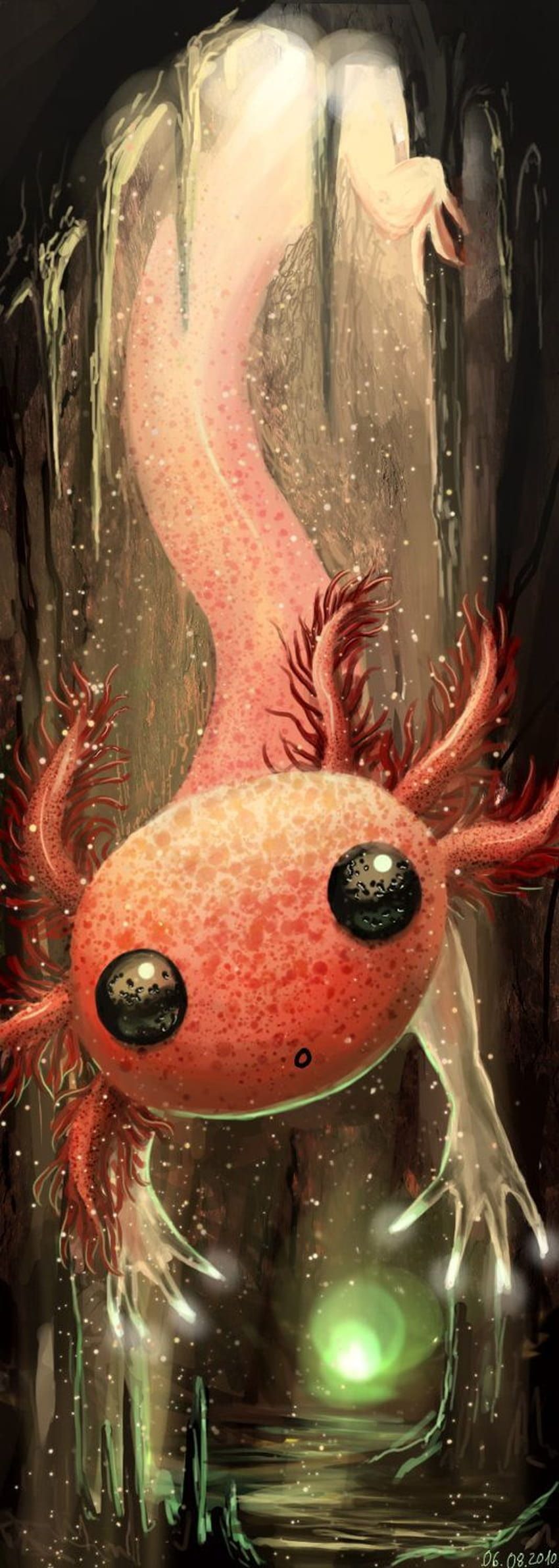 A digital painting of a cute axolotl with big eyes. - Axolotl