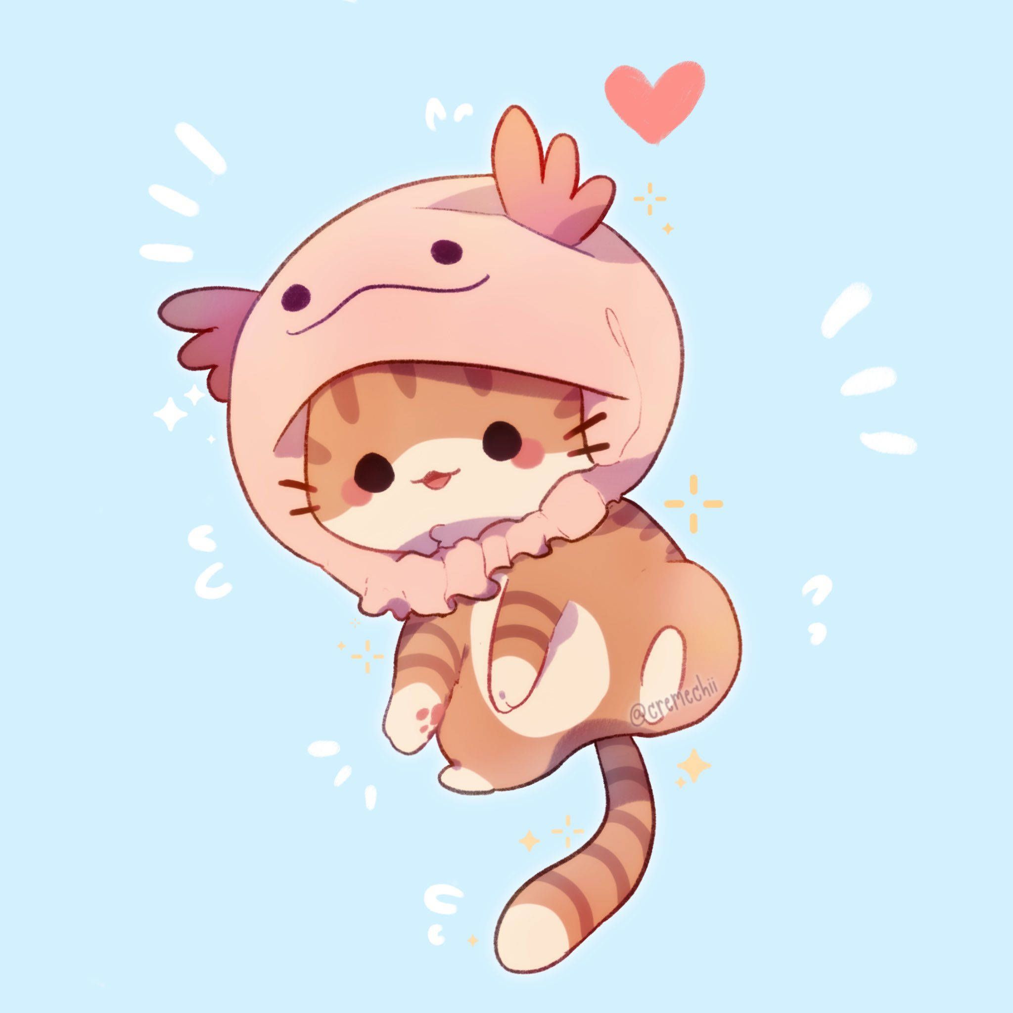 A chibi style drawing of a cat wearing a pink bunny hat. - Axolotl