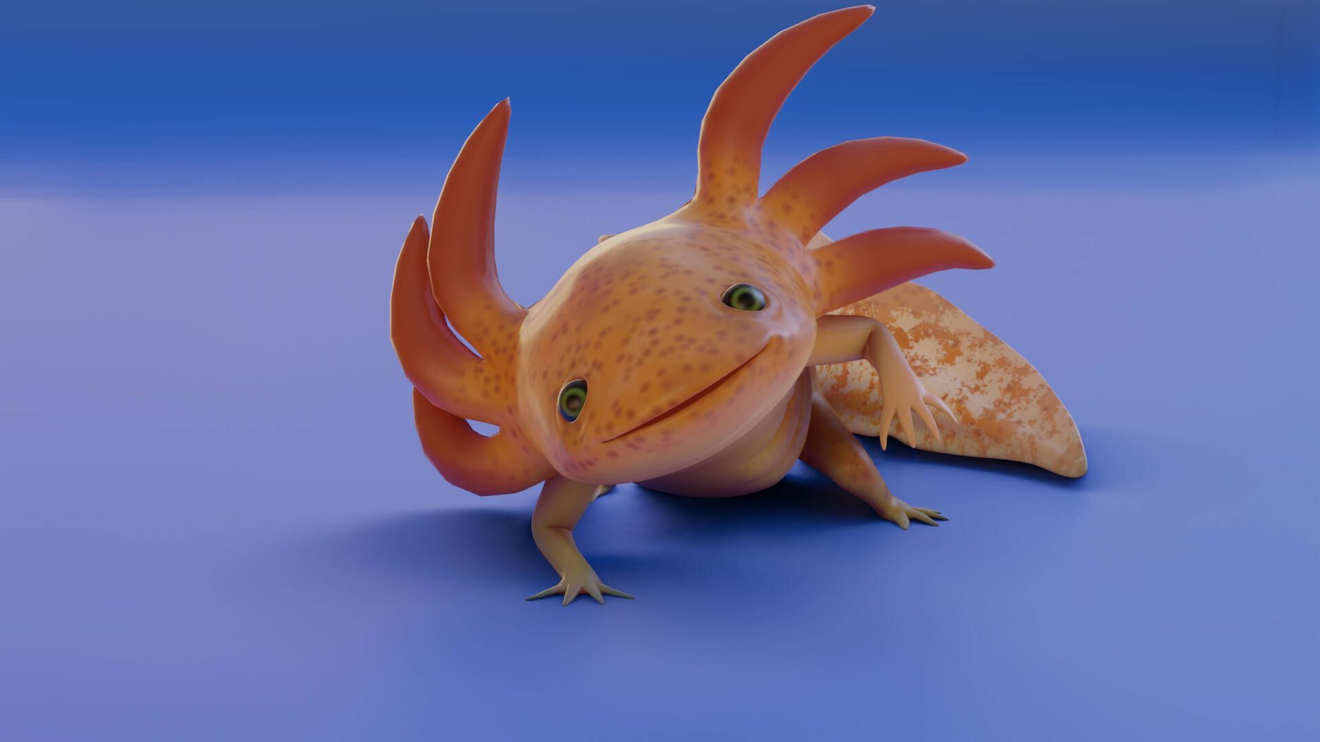 Download 3D Orange Axolotl In Blue Wallpaper