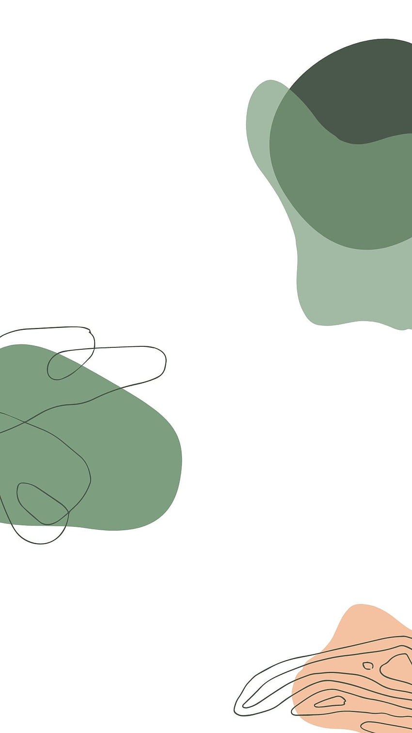 An abstract illustration of shapes in green, beige and black. - Green, sage green