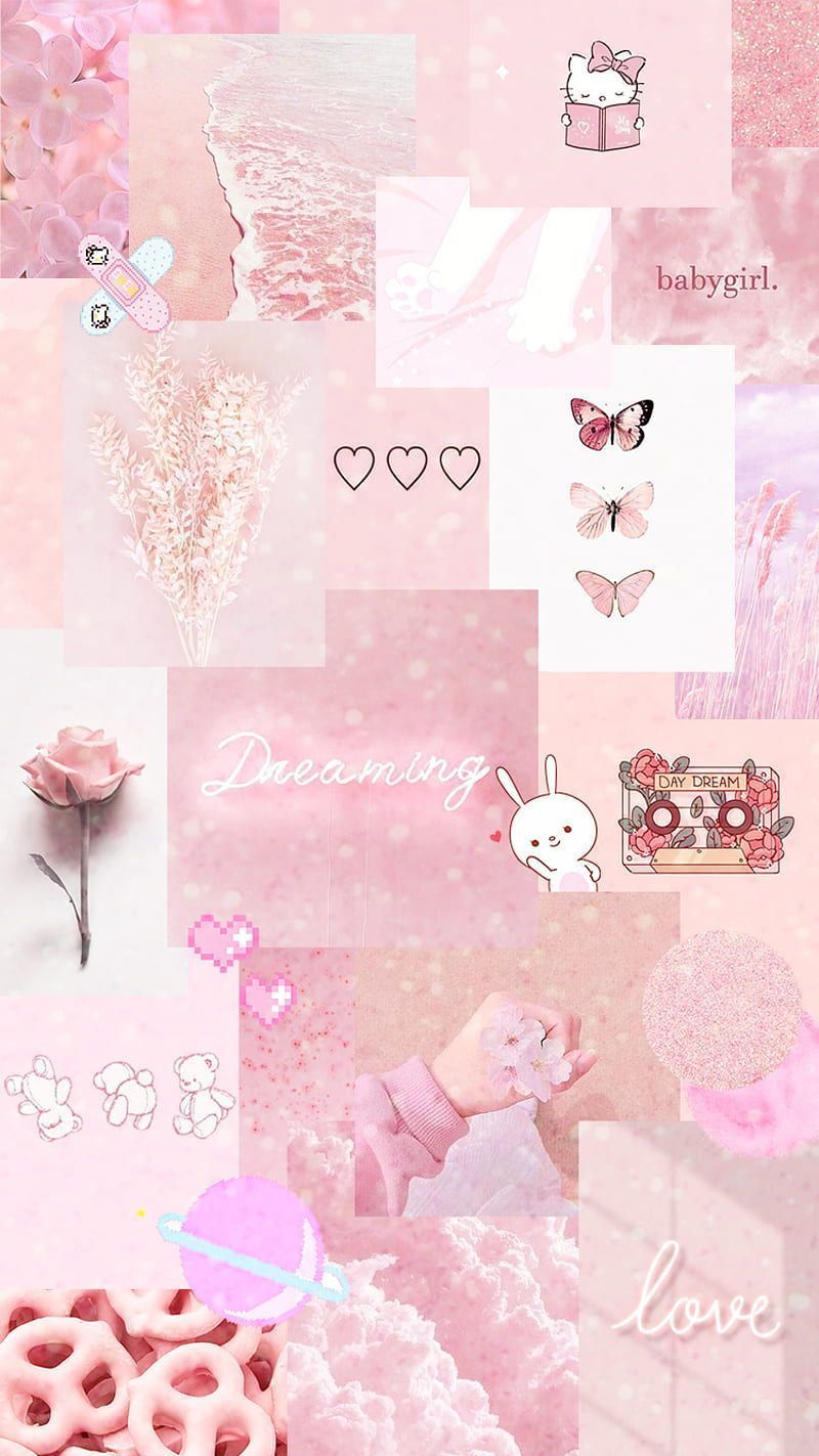 Pink aesthetic, clouds, cute, glitter, hello kitty, pastel, soft, HD phone wallpaper