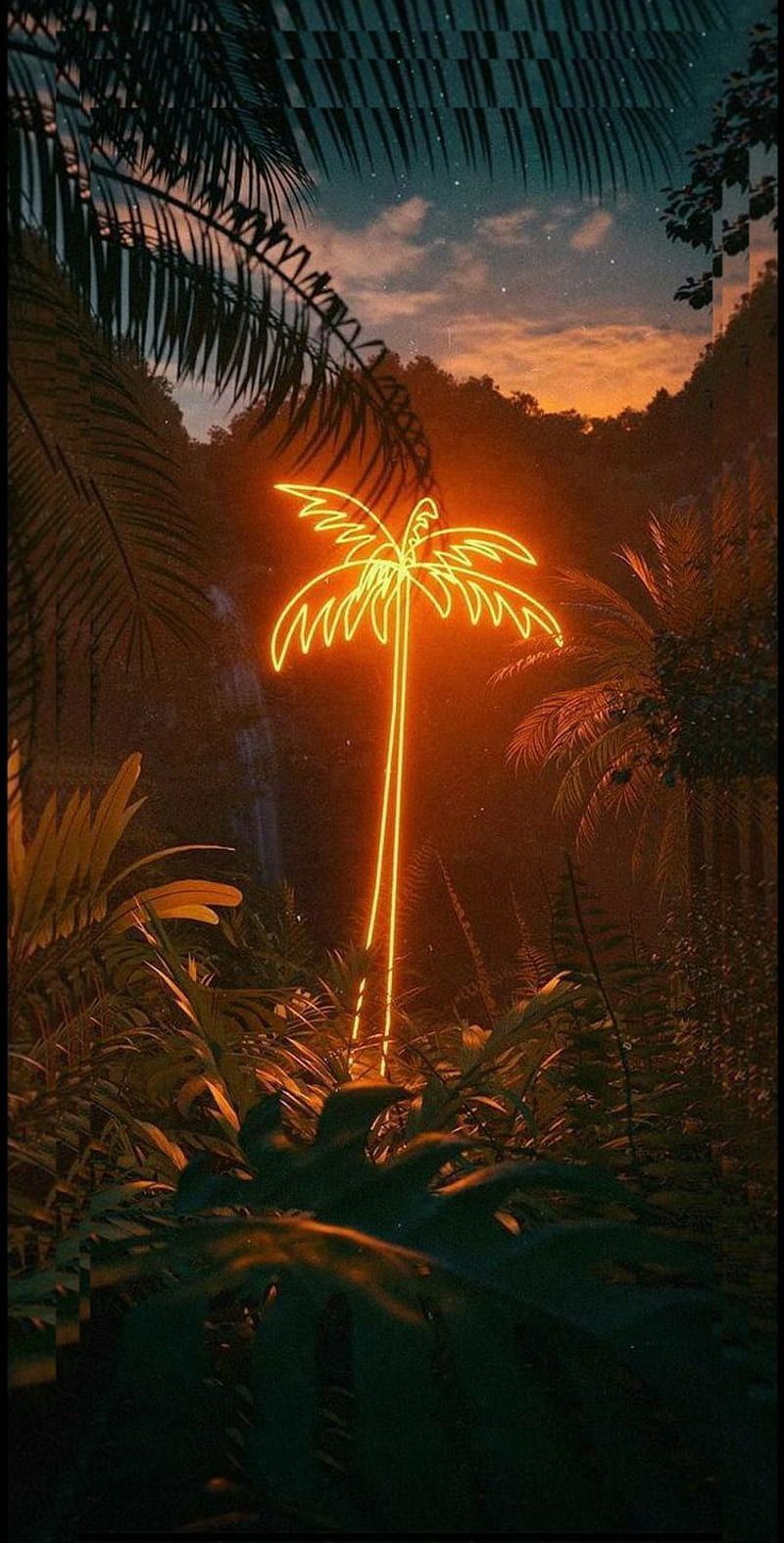 A neon palm tree in the jungle - Orange, dark orange, neon orange, vintage fall