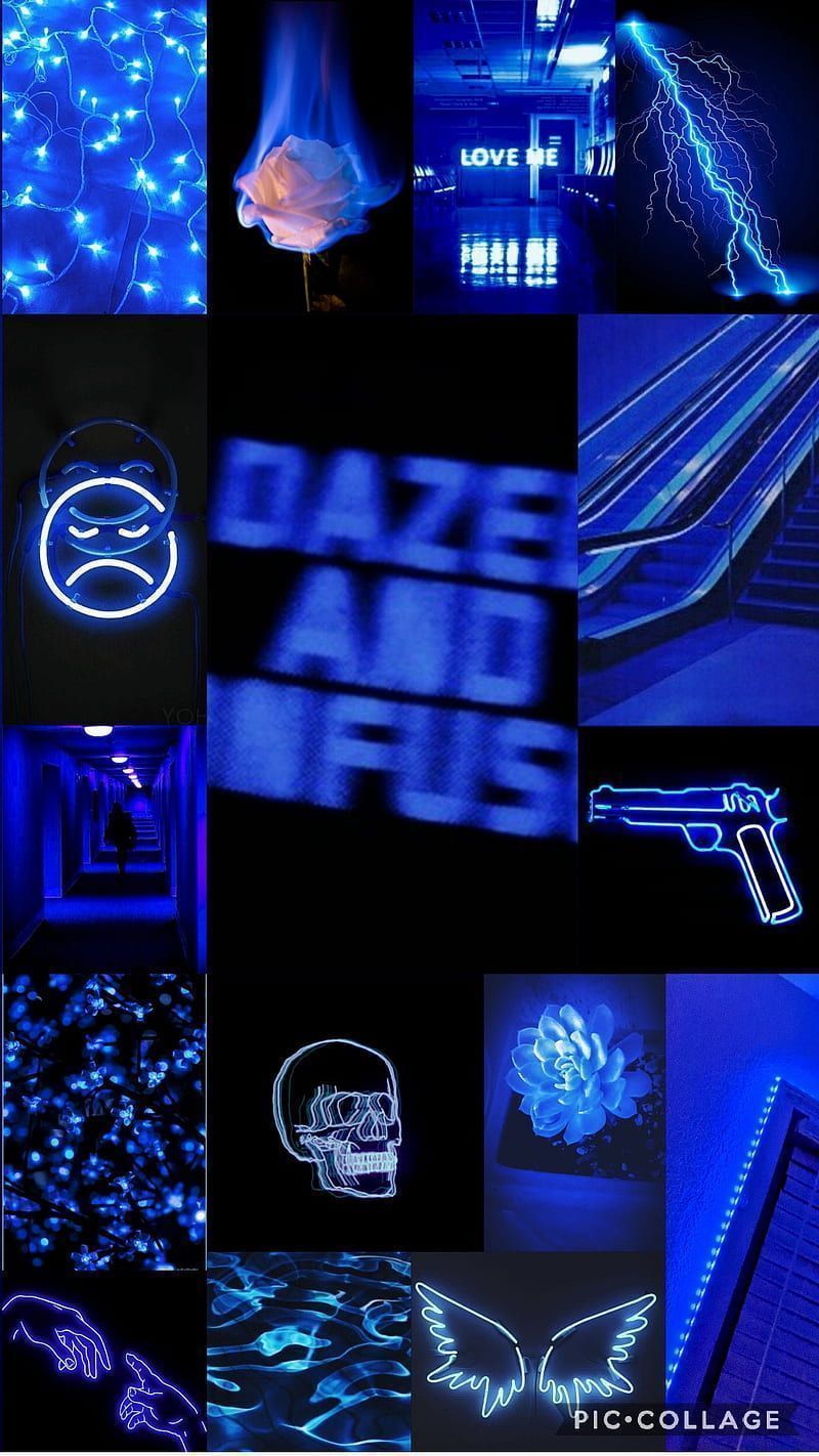 A collage of pictures with blue lighting - Blue, dark blue, technology, navy blue