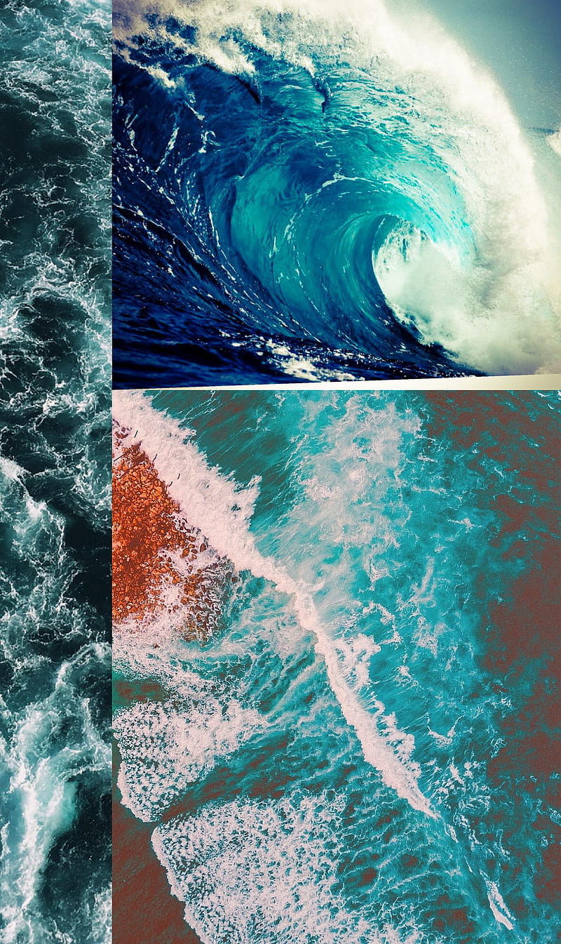 A picture of three different pictures on the same page - Beach, wave