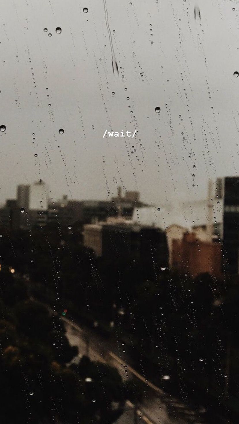 Aesthetic background of a rainy window with the word 