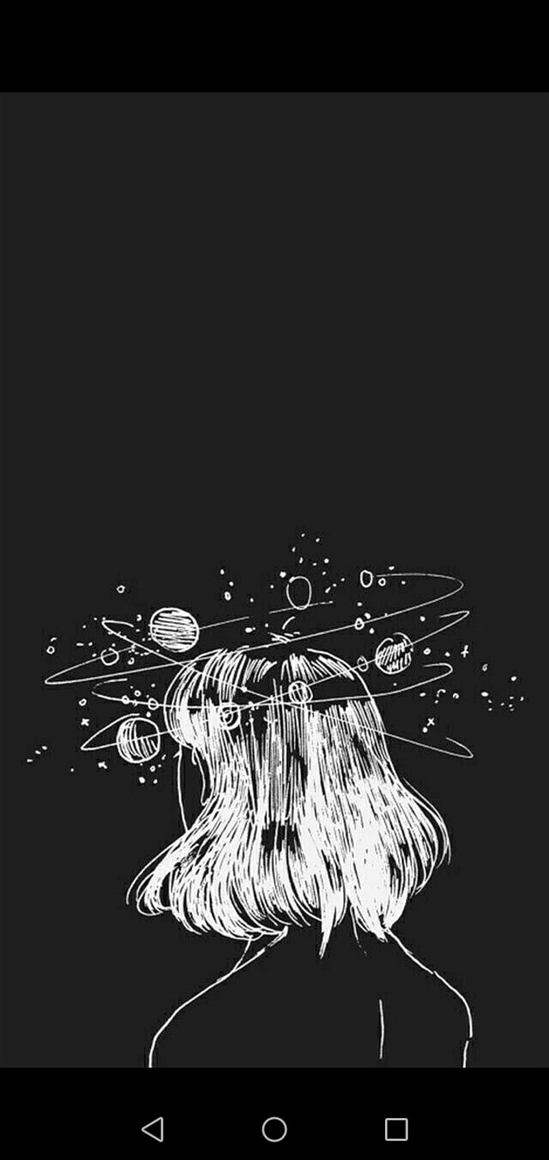 A black and white drawing of the woman with stars - White