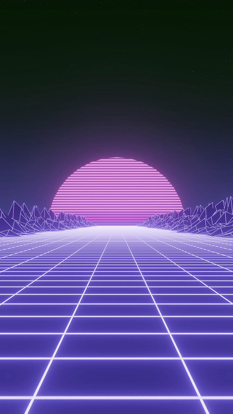 A retro neon city with purple and pink light - Wave, 80s, sun