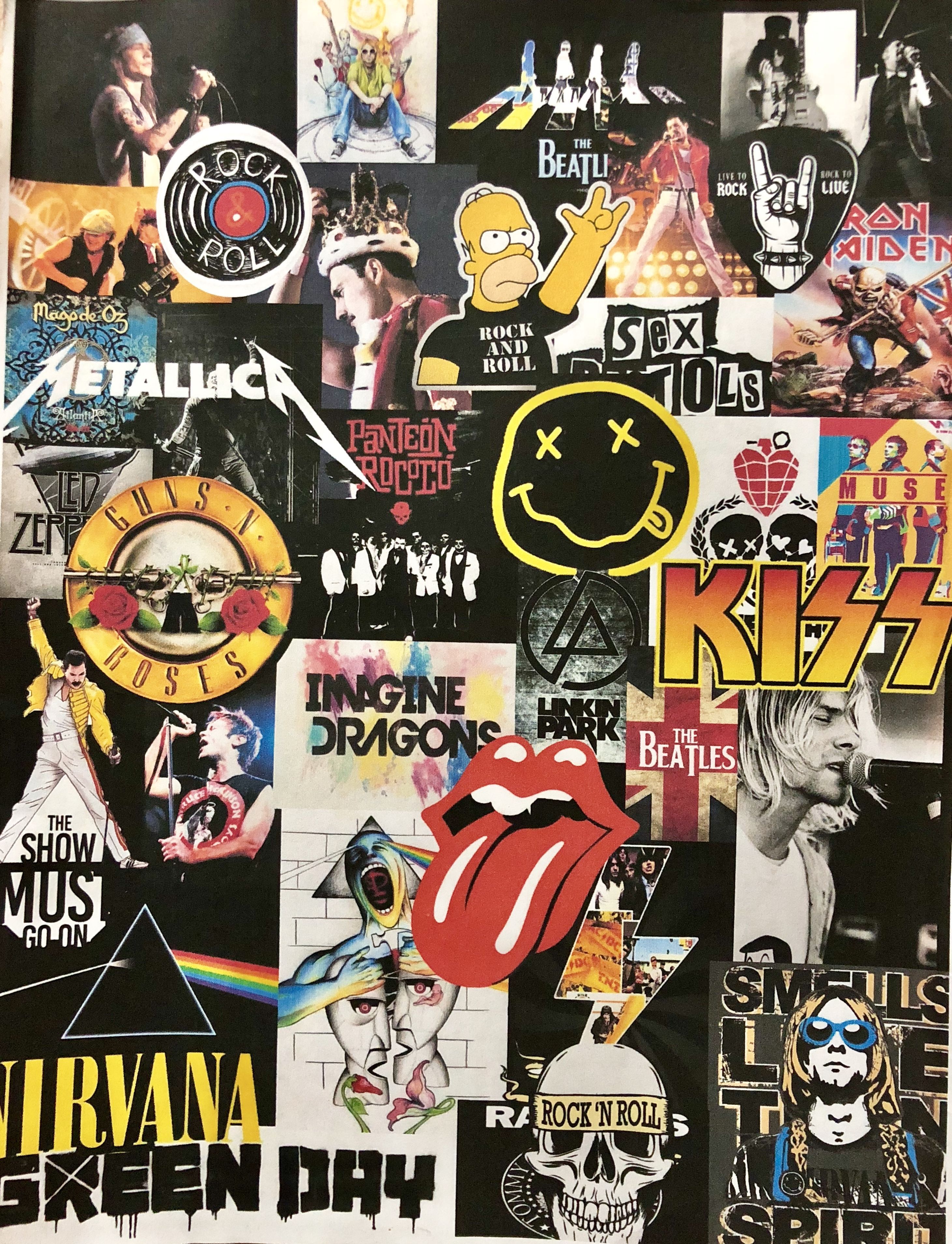 A collage of rock band stickers on a black background. - Punk, 90s, rock
