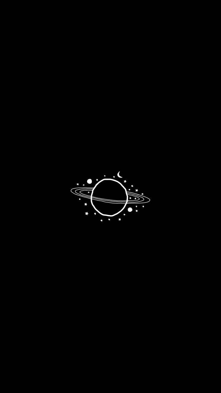 Black background with a white circle in the middle with stars and a moon - Black