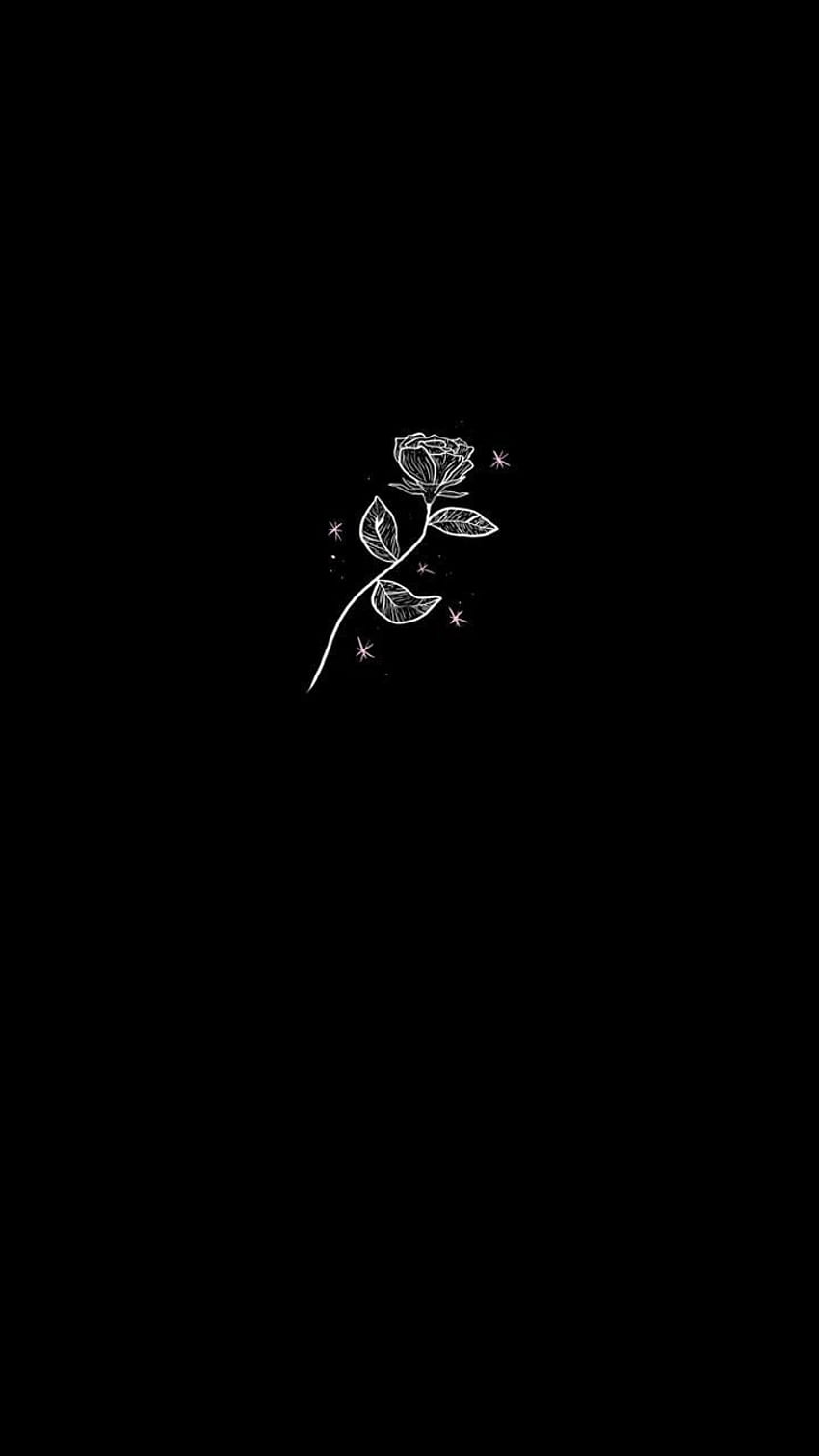 Black aesthetic wallpaper for phone with a white rose - Black