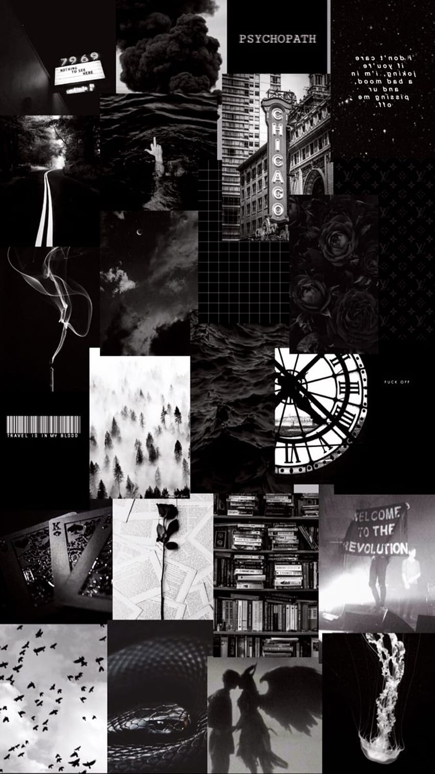 A collage of black and white images - Black