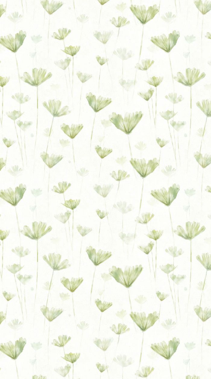 A pattern of green leaves on white background - Sage green, leaves, spring