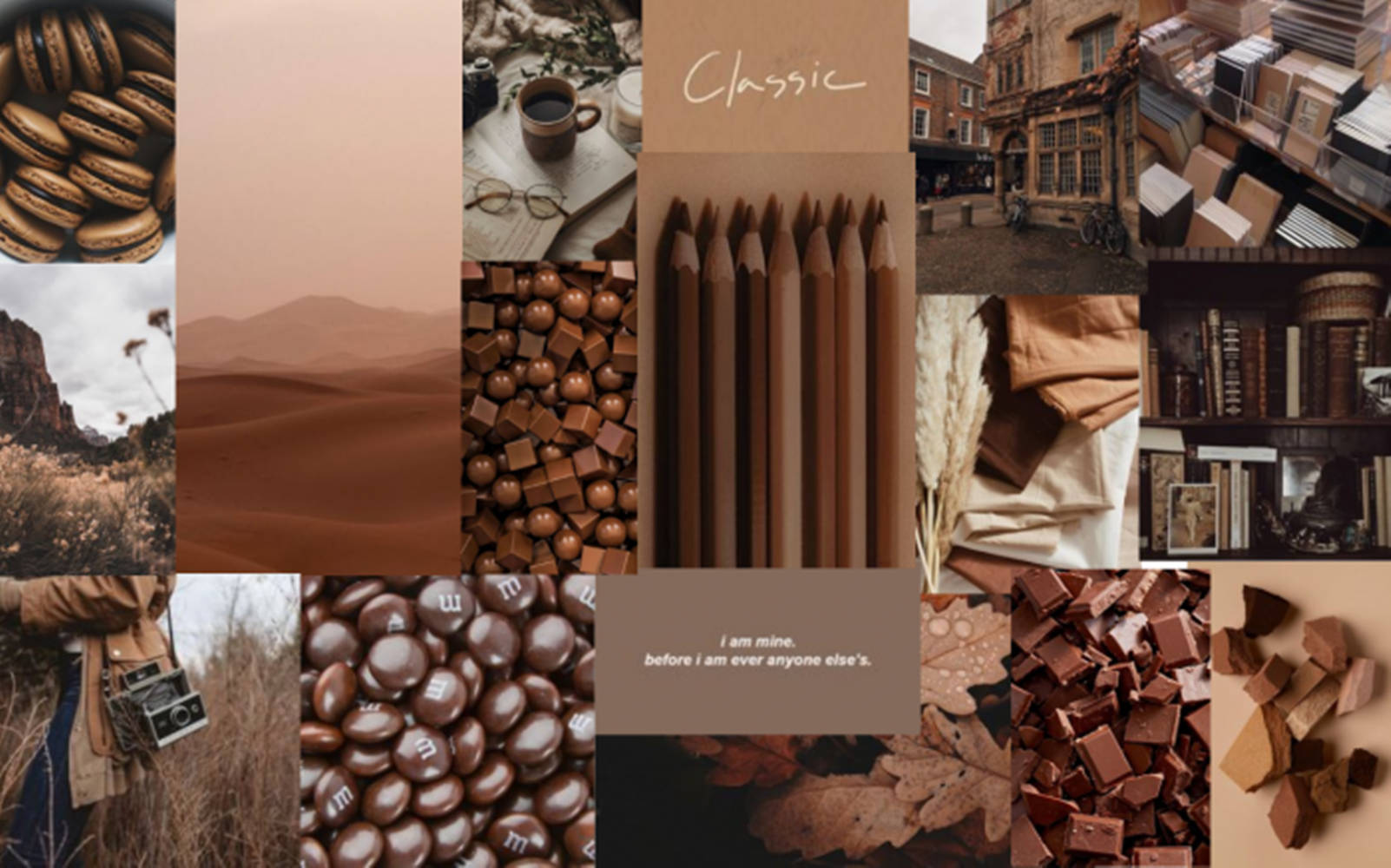 A collage of chocolate and other items - Brown, light brown