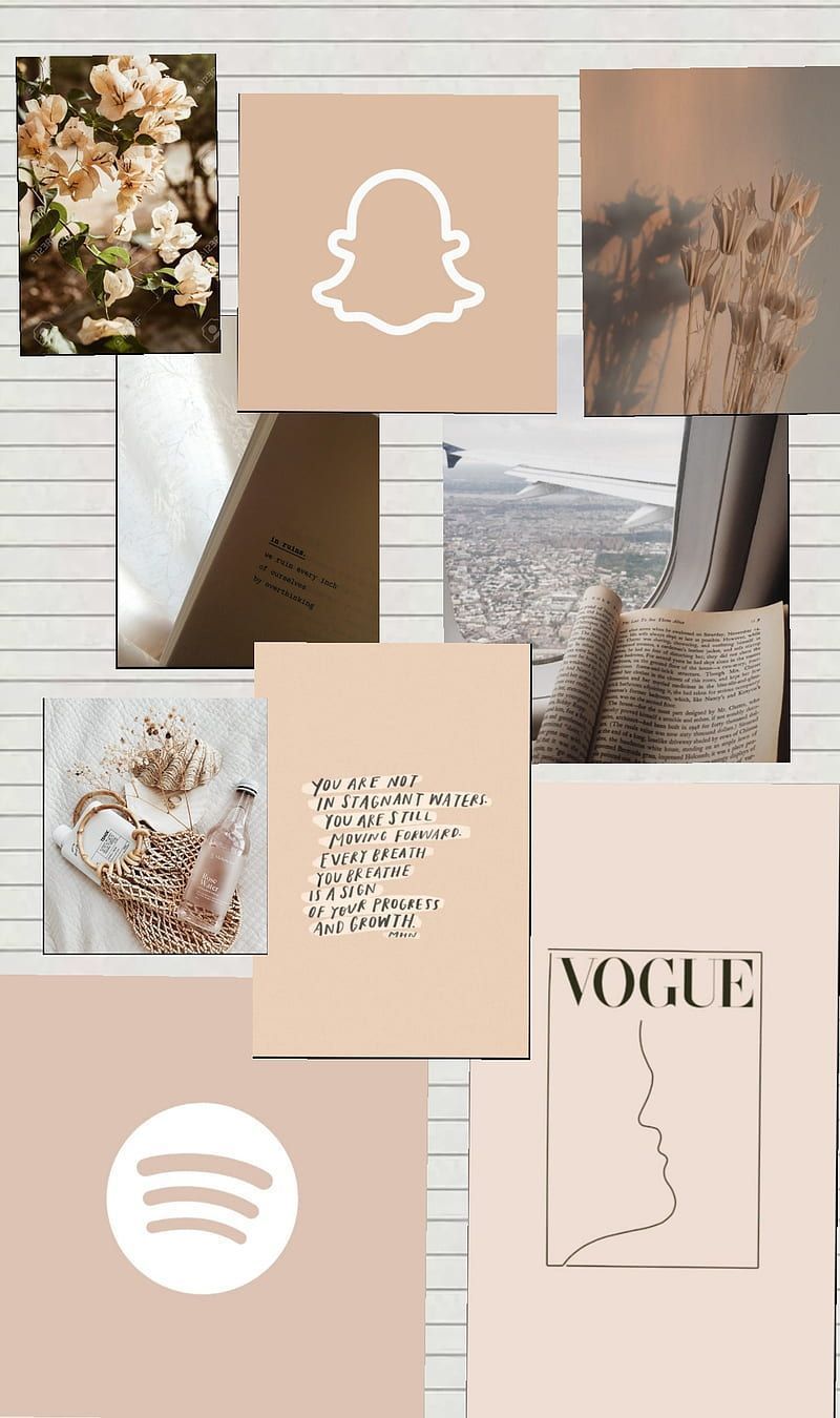 Aesthetic phone background collage of beige and pink photos. - Beige, collage, Vogue, design