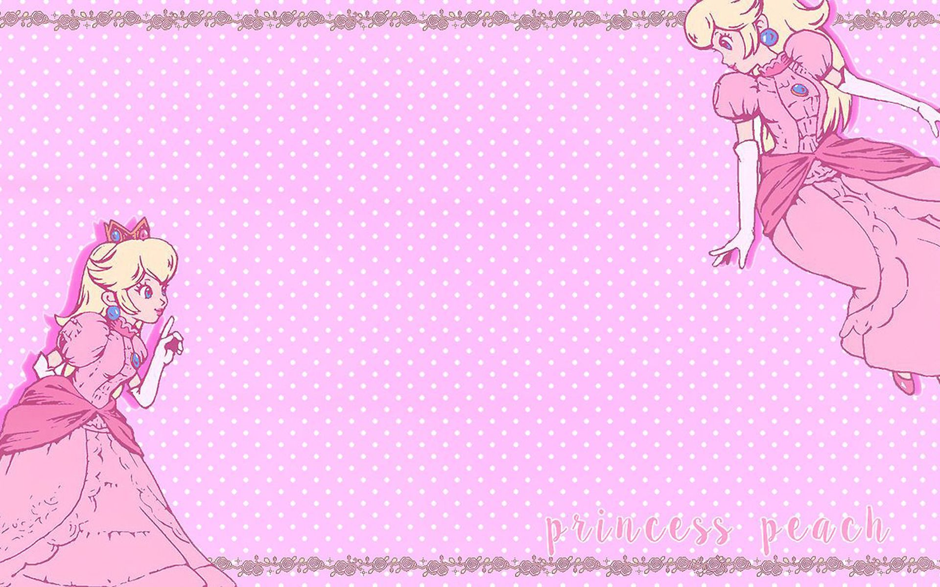 Two princesses in pink dress are on a wallpaper - Princess, Princess Peach