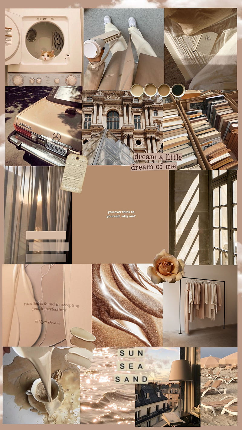 A collage of tan and brown aesthetic pictures. - Beige, coffee
