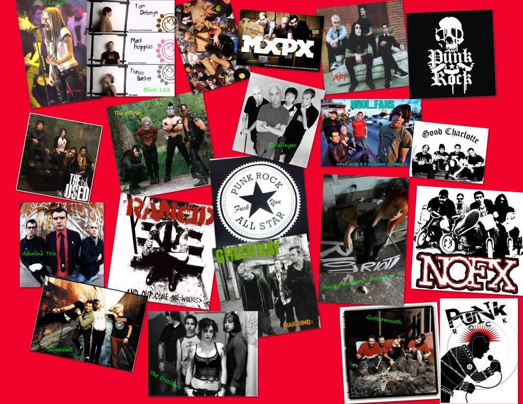 A collection of pictures and posters on red background - Punk