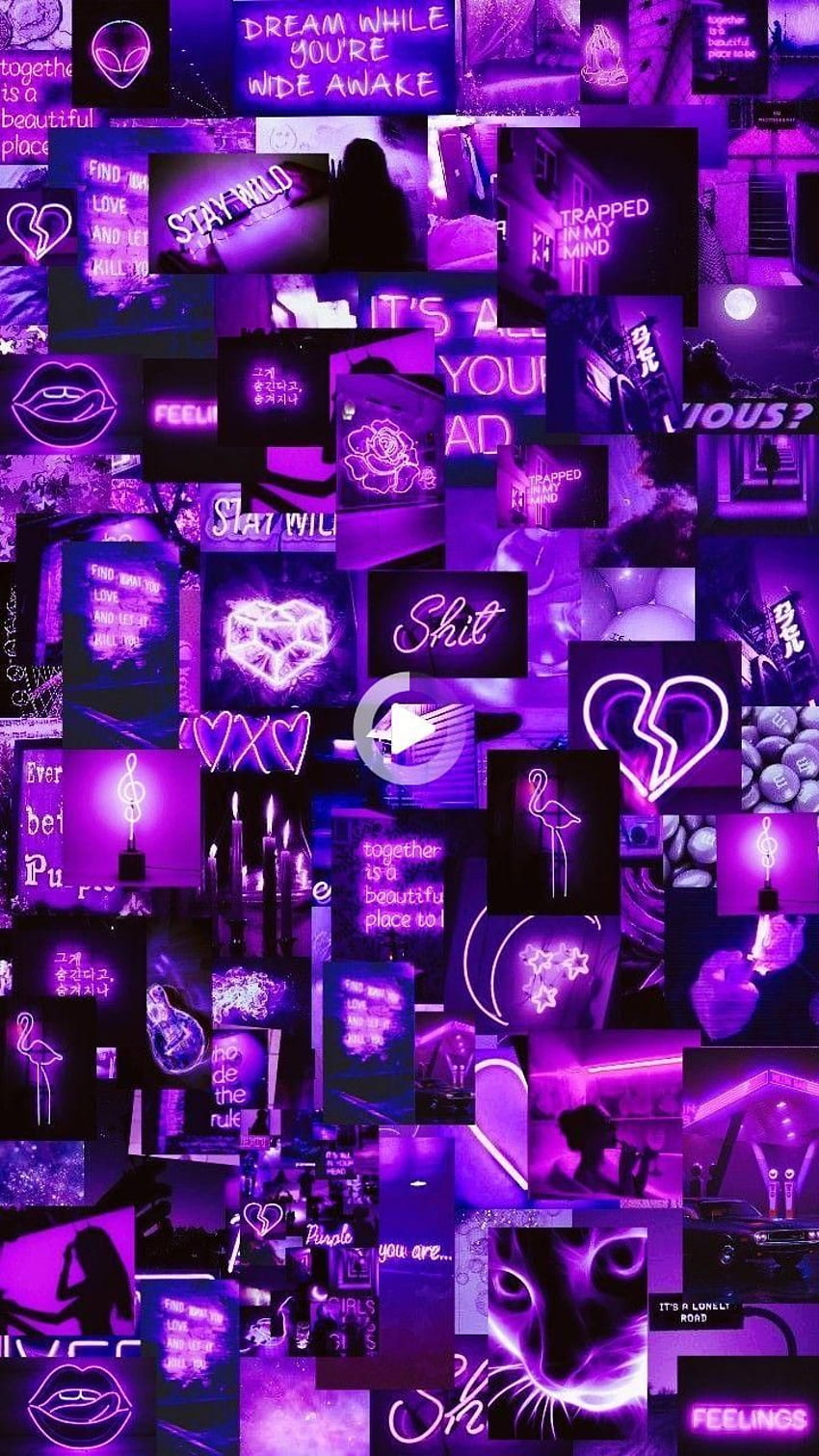 A collection of purple pictures with different text - Purple, cute purple, neon purple, violet