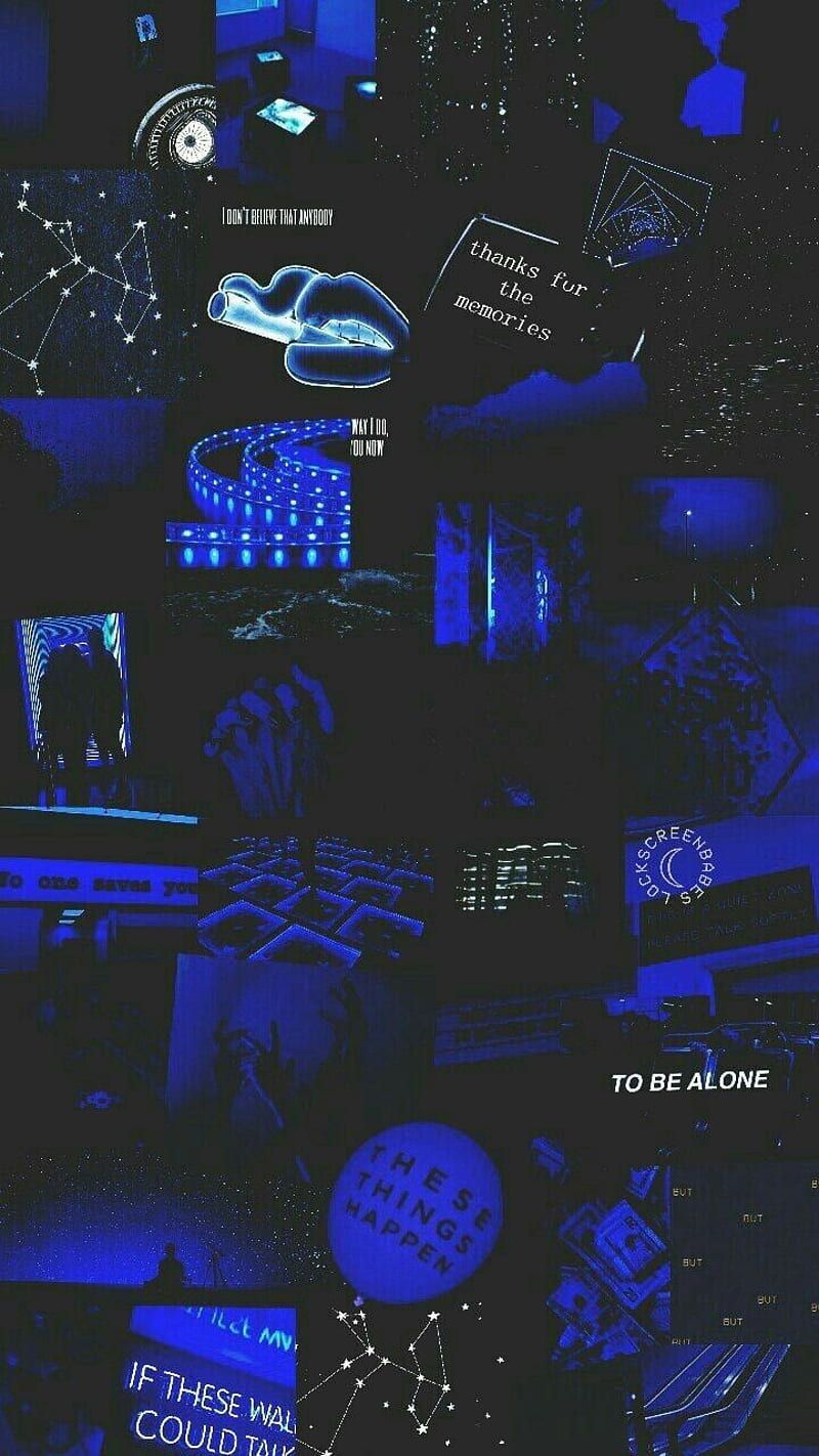 A collage of blue images with different objects - Dark blue, navy blue, technology