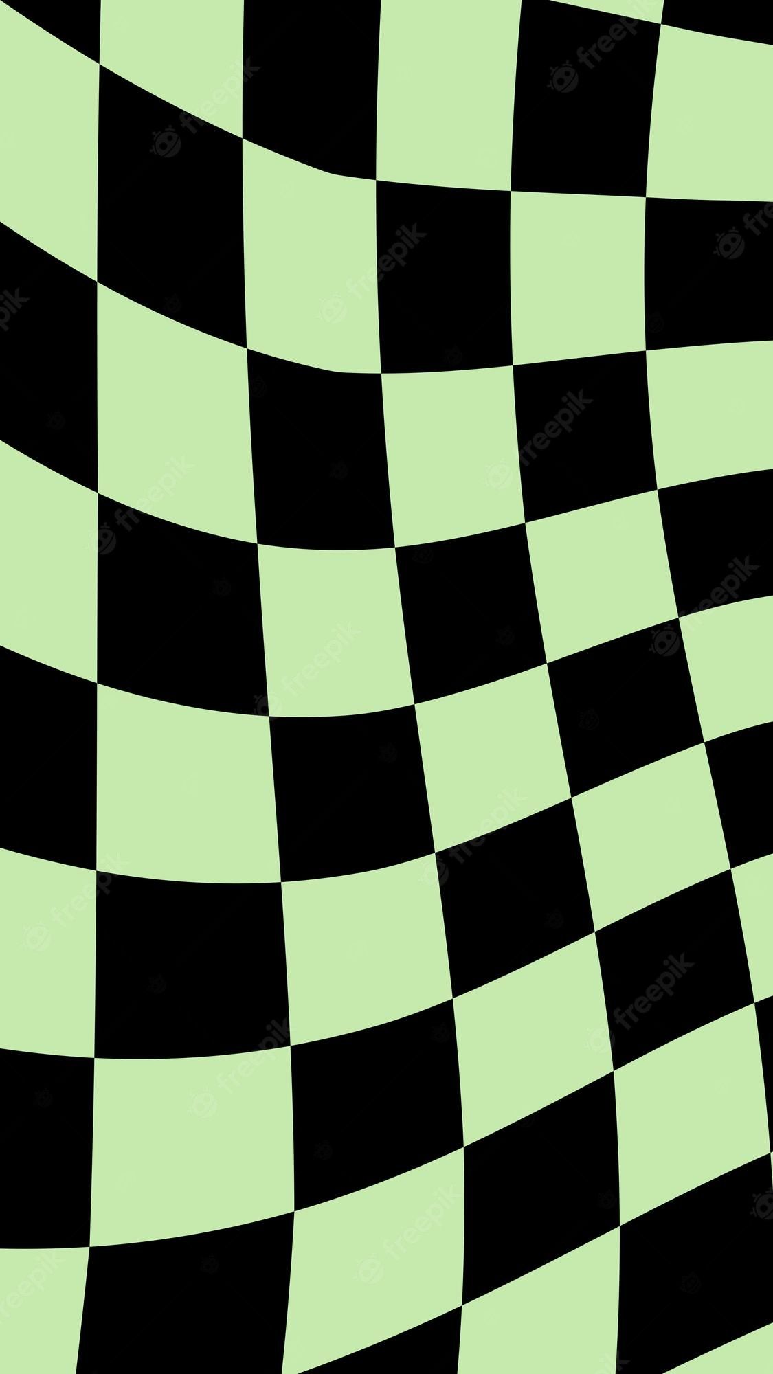 Premium Vector. Aesthetic cute distorted vertical green and black checkerboard gingham plaid checkers wallpaper illustration perfect for backdrop wallpaper banner cover background