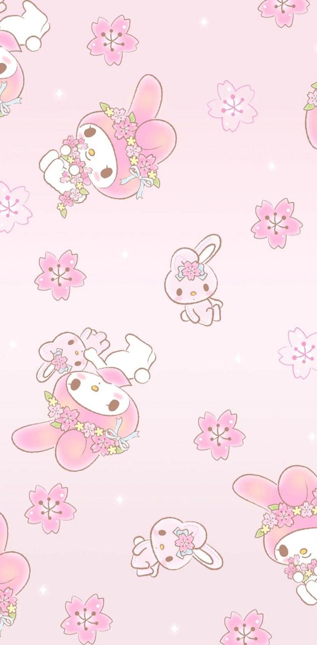 A cute pink hello kitty pattern with flowers - Hello Kitty