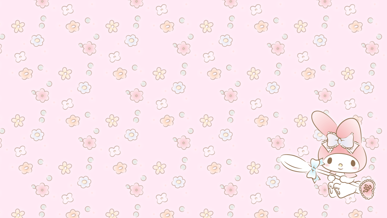 A pink background with cute bunny and flowers - Hello Kitty