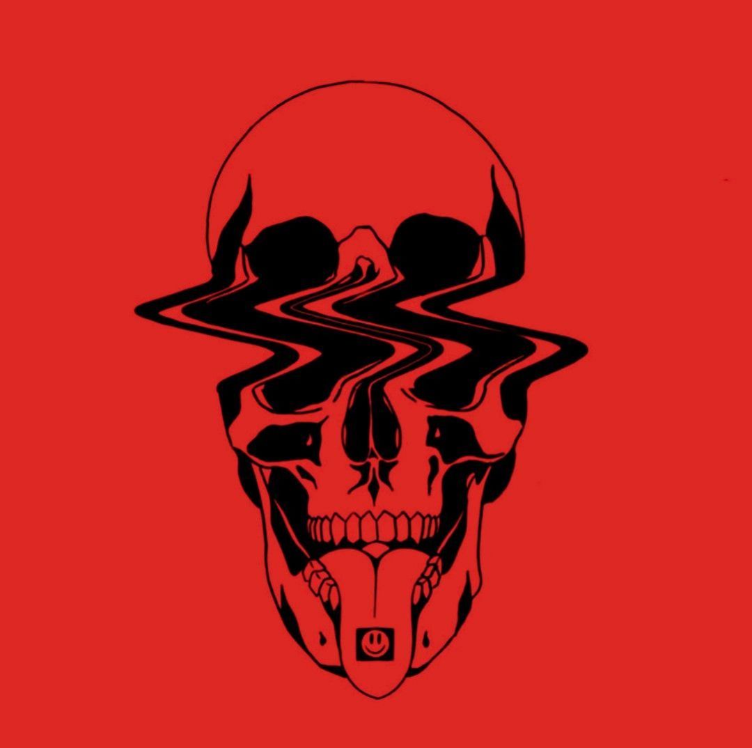 Red background with a black skull on it - Skeleton