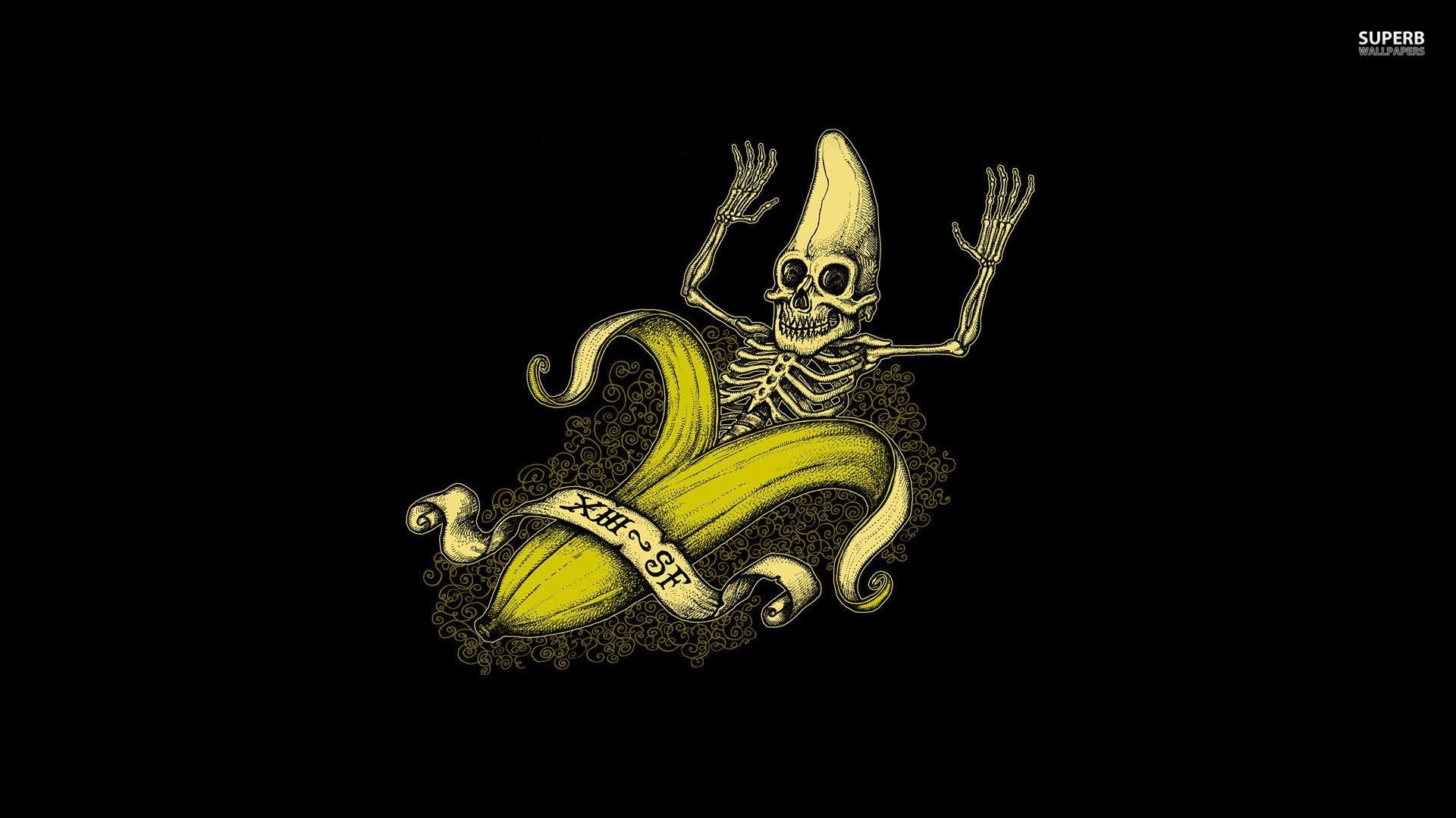 A banana with skeleton on it and the words 'bananarama' - Skeleton