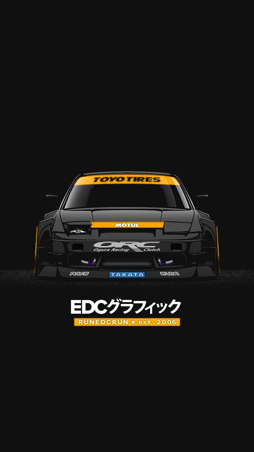 A black and yellow car with the word edc on it - JDM