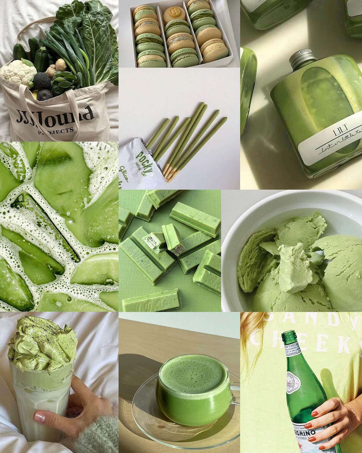 A collage of pictures with green foods - Green