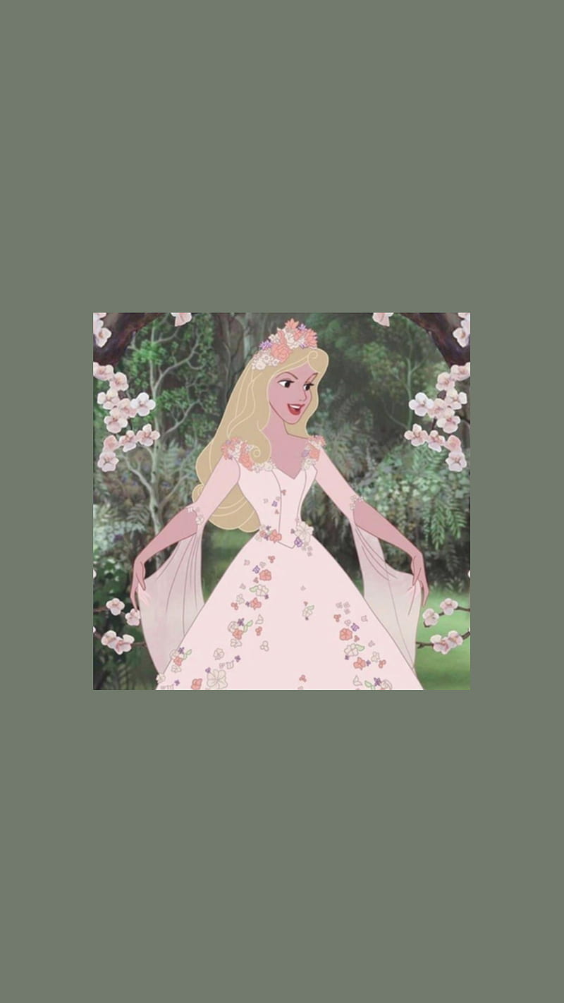 The princess in a pink dress with flowers - Sage green, soft green