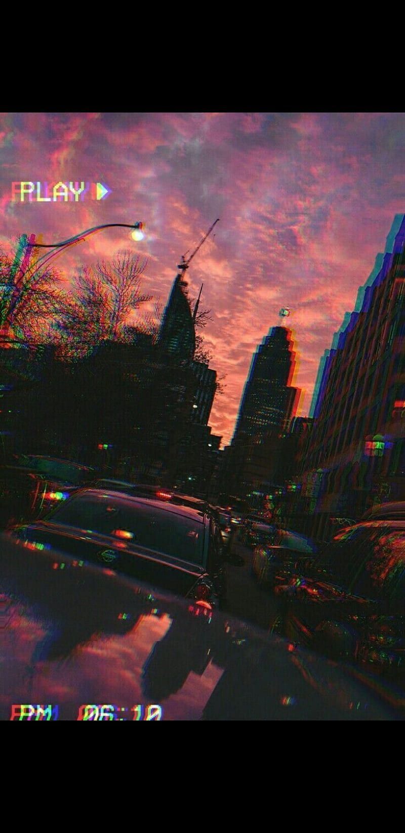 Aesthetic background of a city with a pink and purple sunset - City, phone, Windows 10, HD, VHS
