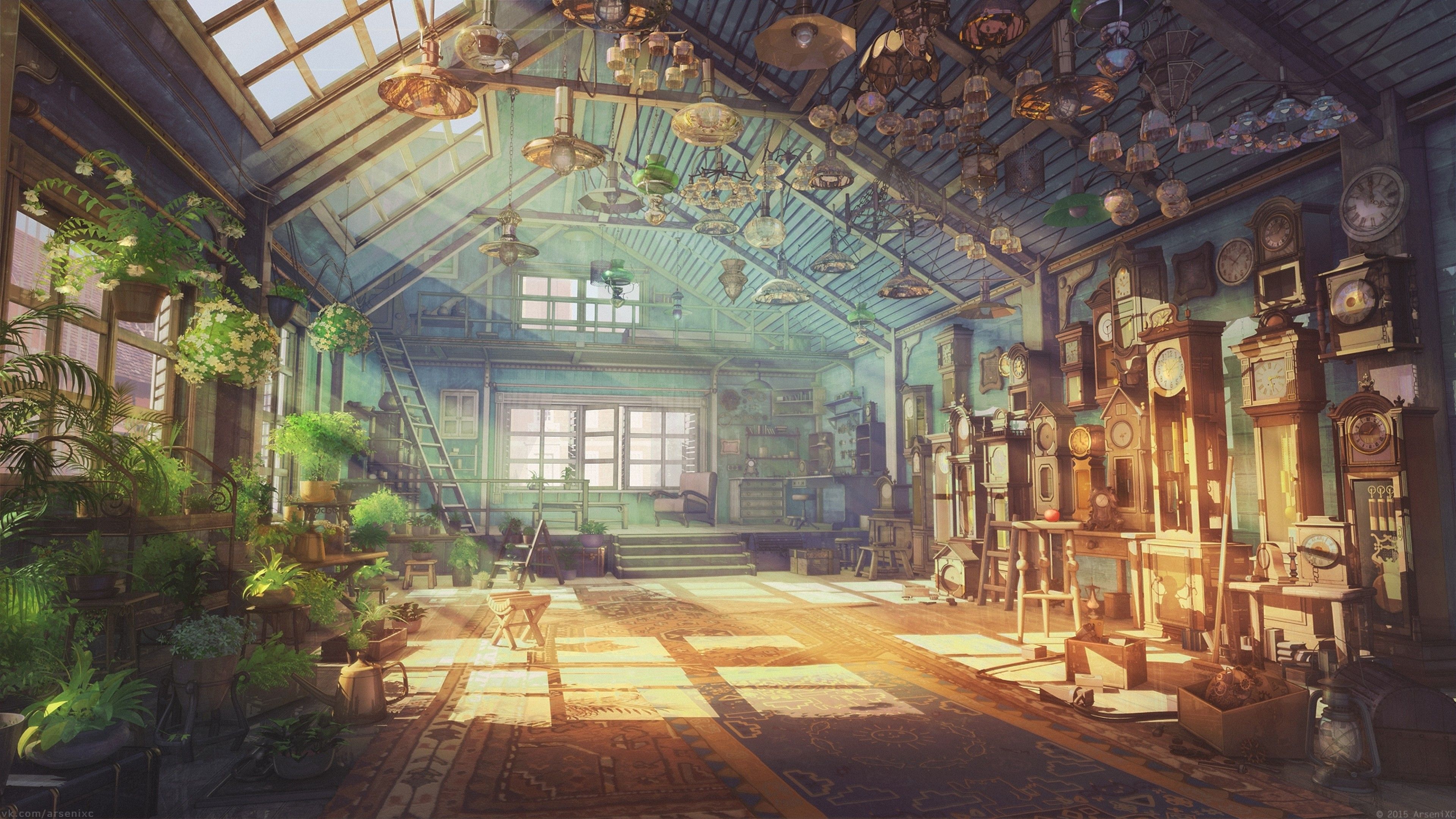 A room with many plants and clocks - Sunshine