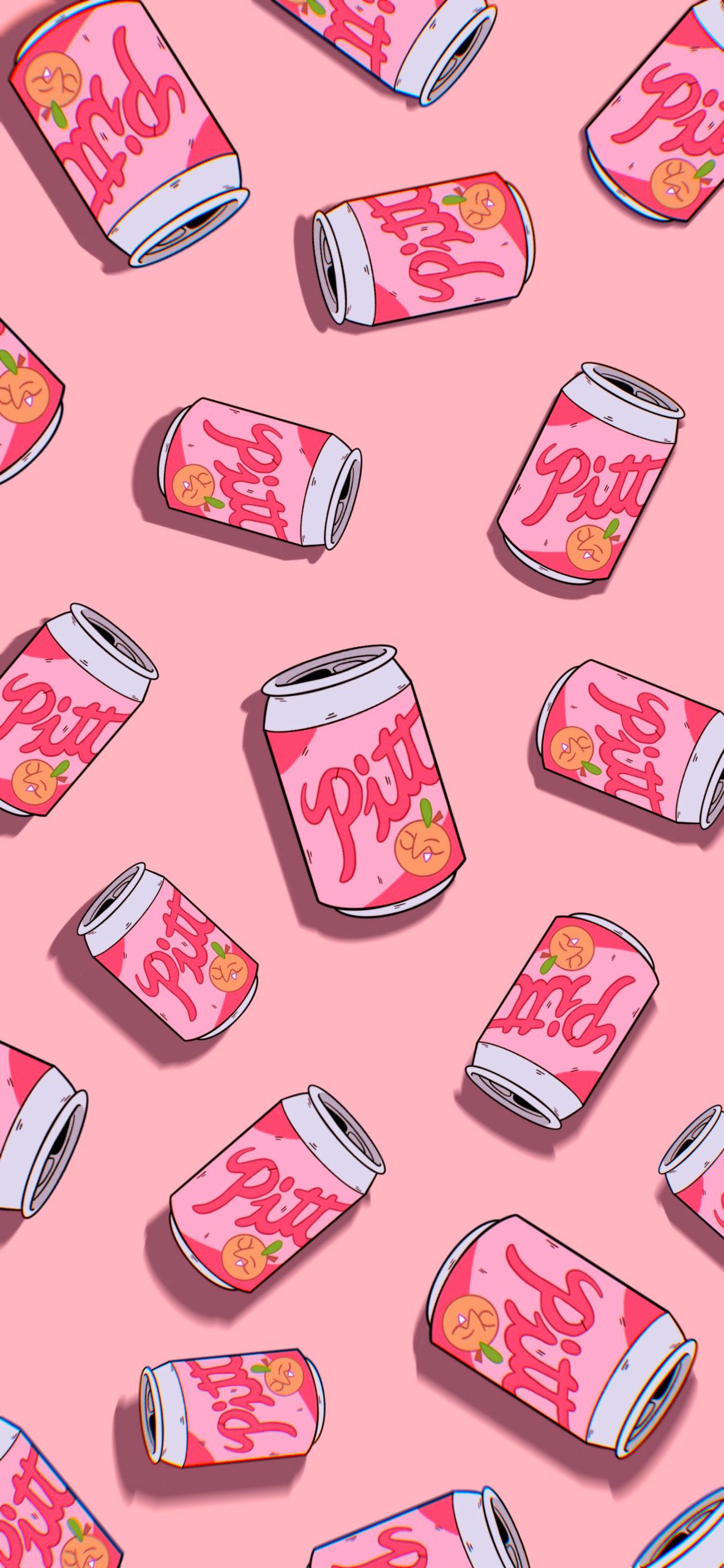 Pink Pit fruit soda cans on a pink background - Food