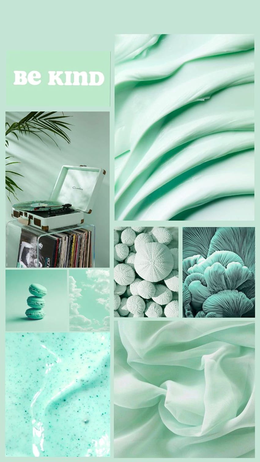 A collage of images with the words be kind - Mint green