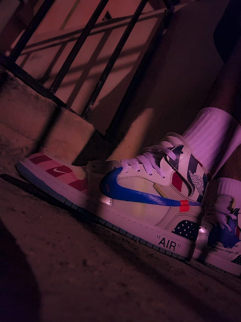 A pair of white Nike sneakers with pink socks on a step - Shoes, Michael Jordan, Air Jordan, Air Jordan 6, Air Jordan 1