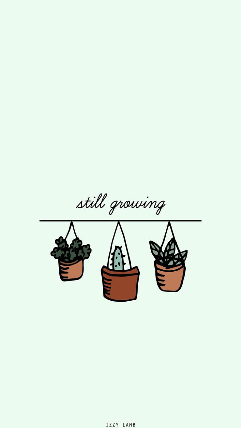 A phone background with three potted plants and the words 