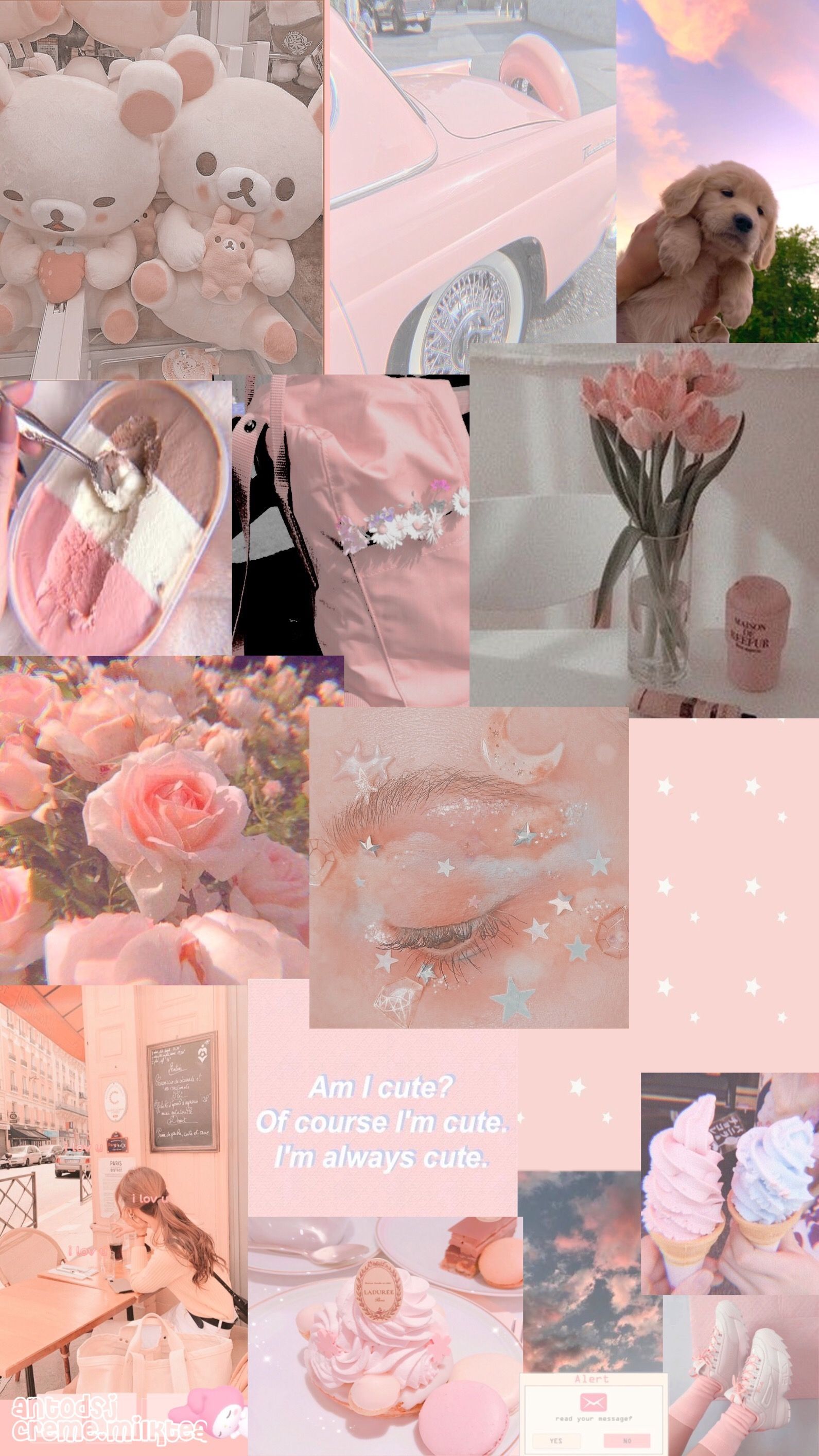 A collage of pictures with pink and white - Soft pink