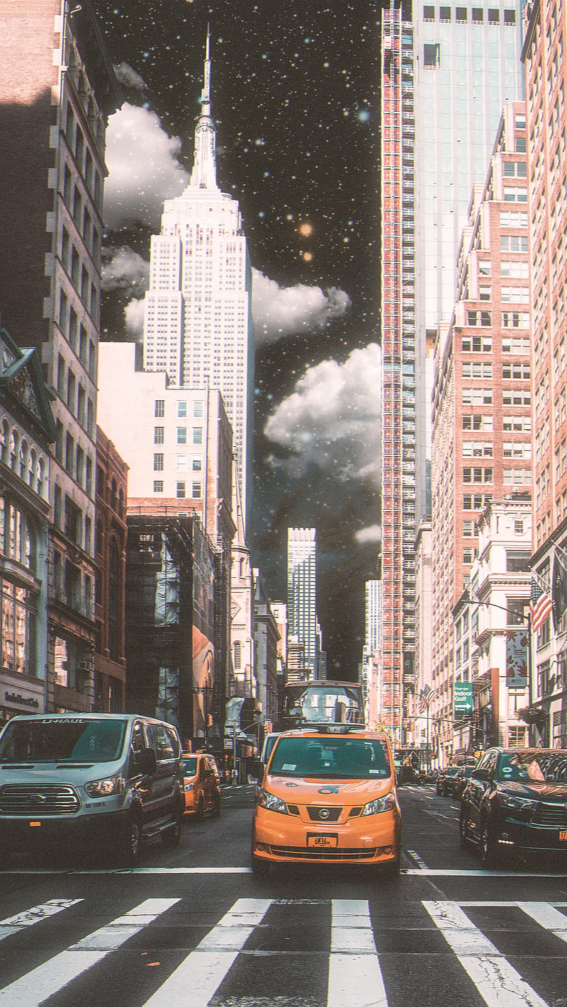 Glowing New York, New york, america, collage, retro, road, space, street, usa, HD phone wallpaper