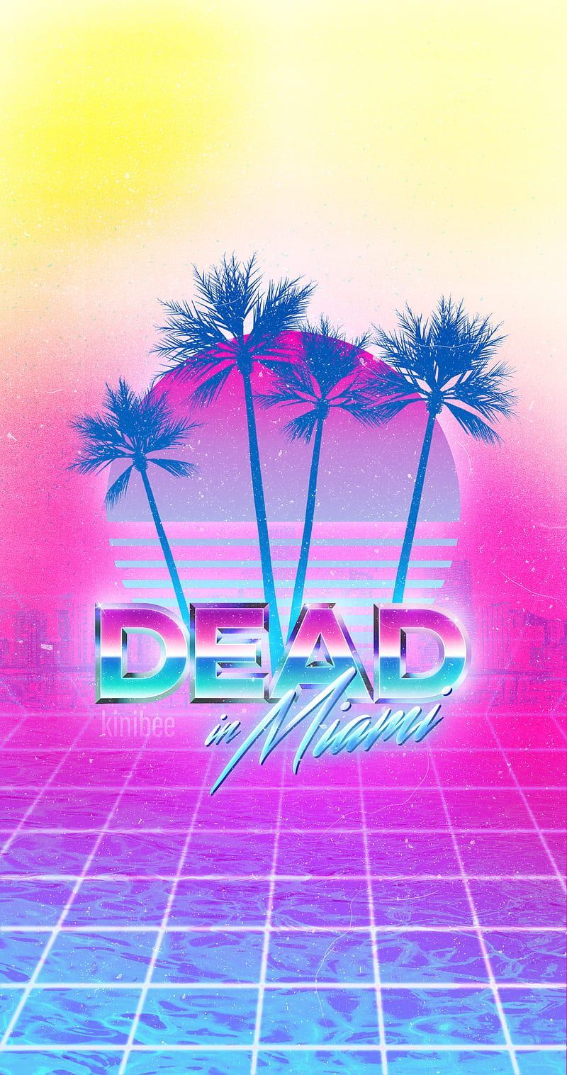 A retro looking poster with palm  - Vaporwave, 80s, bright, Miami
