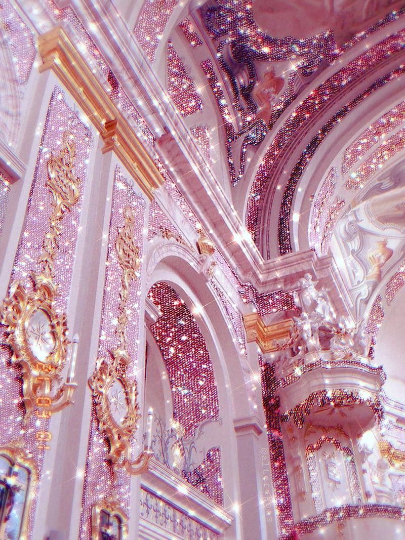 Pink glitter, aesthetic, castle, girly, iphone, samsung, HD phone wallpaper