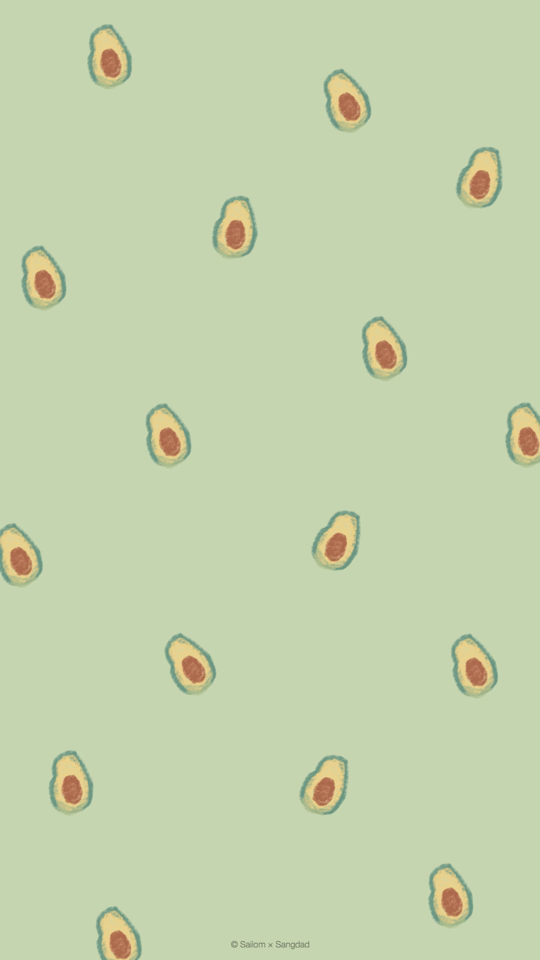 IPhone wallpaper of a pattern of avocado halves on a green background - Avocado