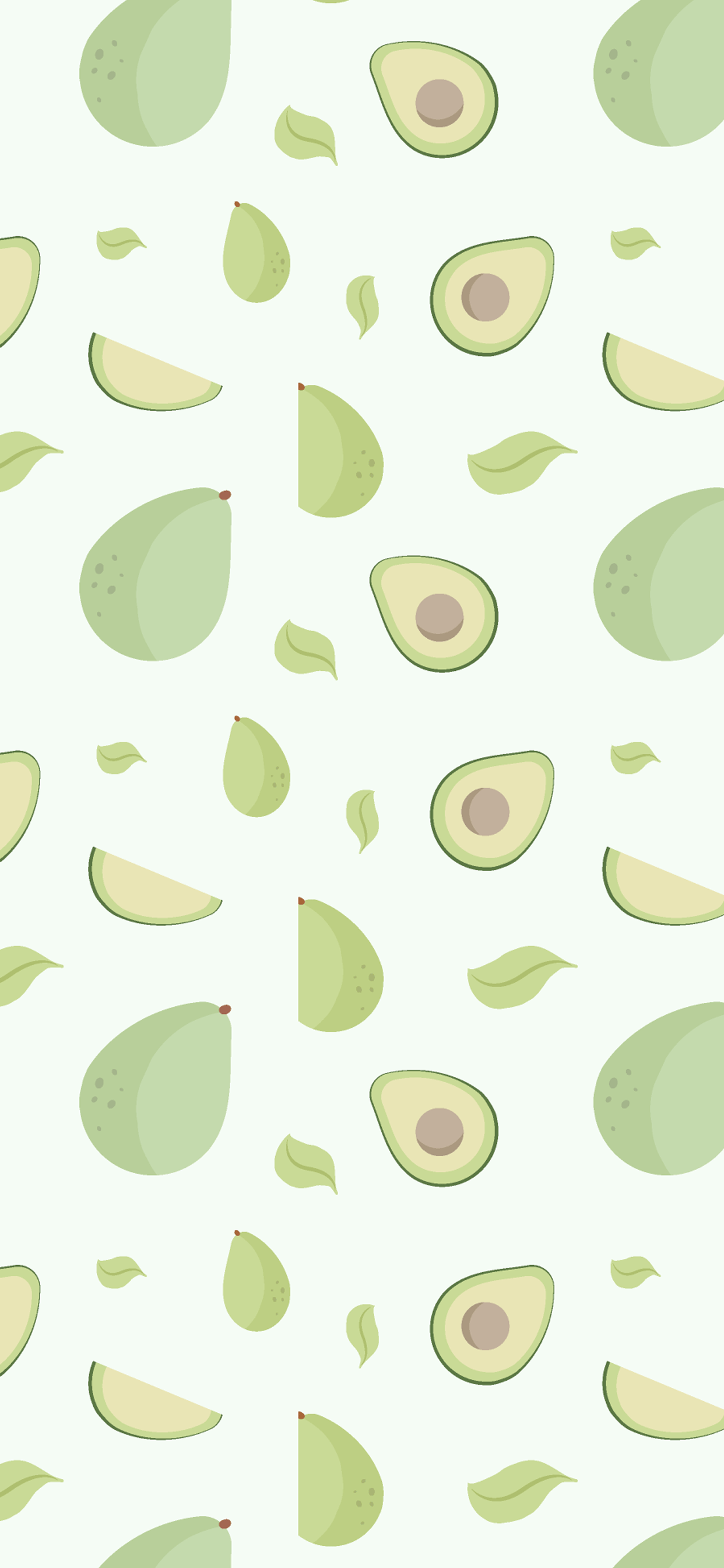 A pattern of whole and sliced avocados on a light green background. - Avocado